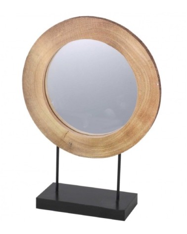 Miroir décoratif à poser rondin de bois et métal noir 30x41,5