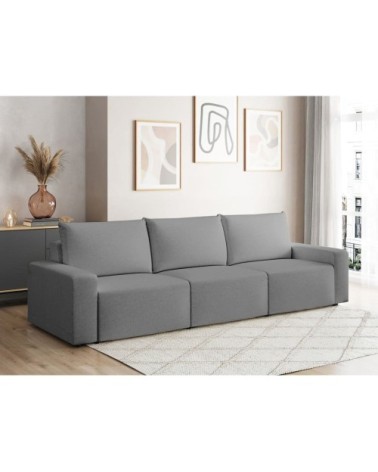 Canapé droit fixe 3 places en tissu gris