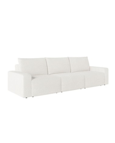 Canapé droit fixe 3 places en tissu bouclette - blanc