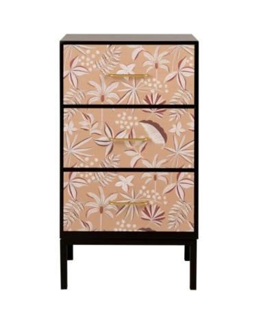 Petit meuble de rangement 3 tiroirs métal doré imprimé jungle multicolore