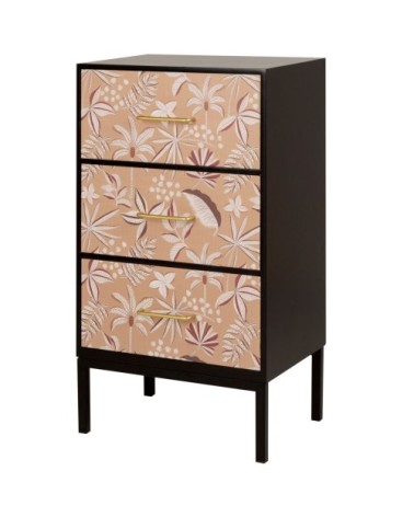 Petit meuble de rangement 3 tiroirs métal doré imprimé jungle multicolore