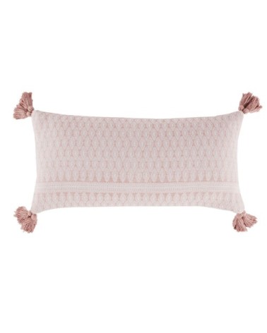 Coussin en coton rose imprimé avec pompons 40x80