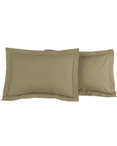 Lot de 2 taies d'oreiller en percale de coton taupe 50x70 cm