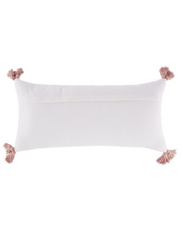 Coussin en coton rose imprimé avec pompons 40x80