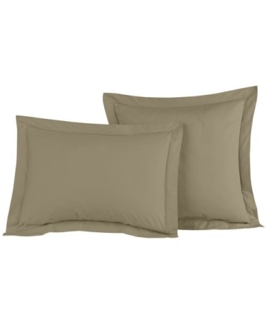 Lot de 2 taies d'oreiller en percale de coton taupe 65x65 cm