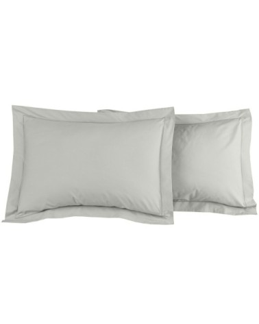 Lot de 2 taies d'oreiller en percale de coton gris perle 50x70 cm