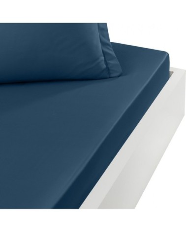 Drap housse en percale de coton Indigo 90x190 cm