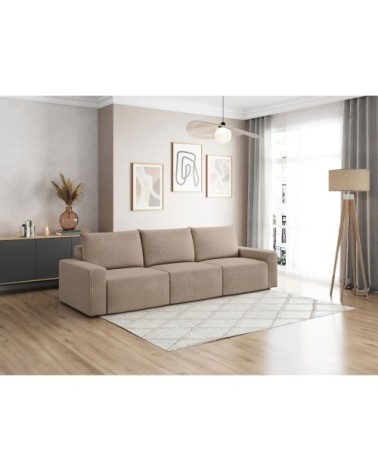 Canapé droit fixe 3 places en velours côtelé - taupe