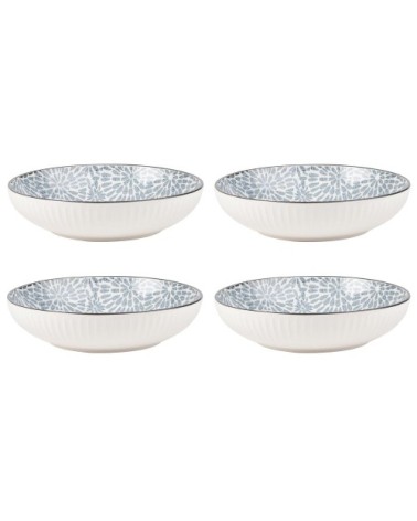Assiette creuse en grès imprimé fleurs bleues