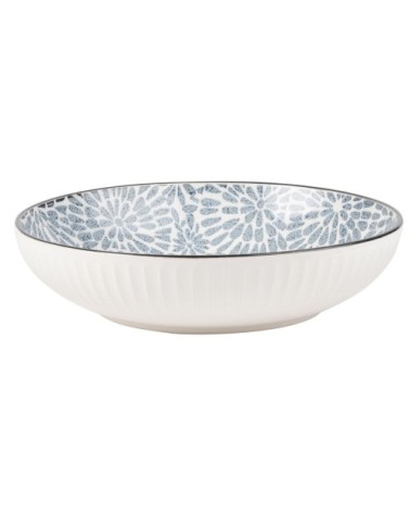 Assiette creuse en grès imprimé fleurs bleues