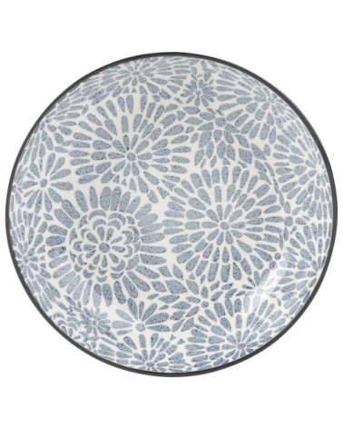 Assiette creuse en grès imprimé fleurs bleues