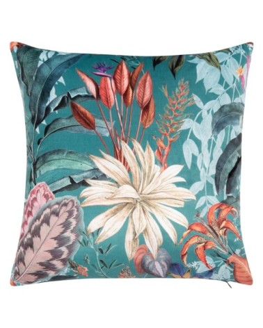 Housse de coussin imprimé feuillages en suédine verte, jaune et brique 40x40