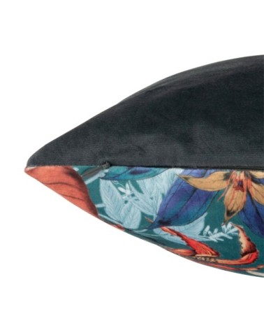 Housse de coussin imprimé feuillages en suédine verte, jaune et brique 40x40