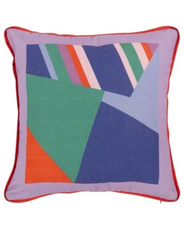 Housse de coussin en coton imprimé graphique multicolore
