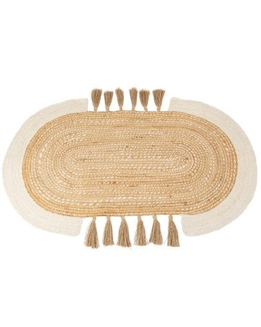 Tapis en jute tissé à pompons beige et écru 90X150