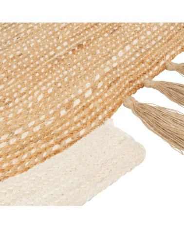 Tapis en jute tissé à pompons beige et écru 90X150