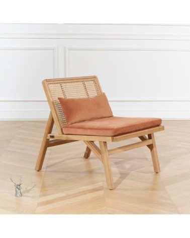 LALALA - Fauteuil en cannage chêne clair et velours caramel