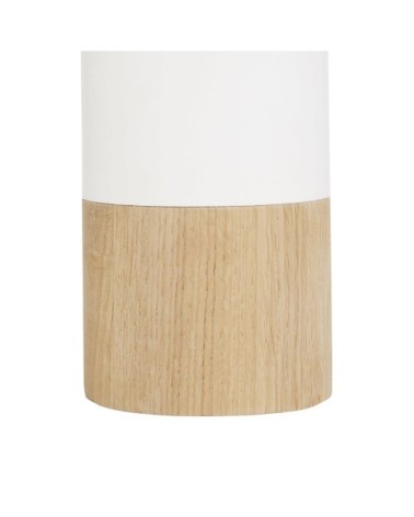 Lampe abat-jour blanc en métal oreilles en bois avec pied bicolore écru et bois H25