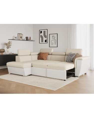 Canapé d'angle gauche convertible 4 places, tissu easy clean et simili