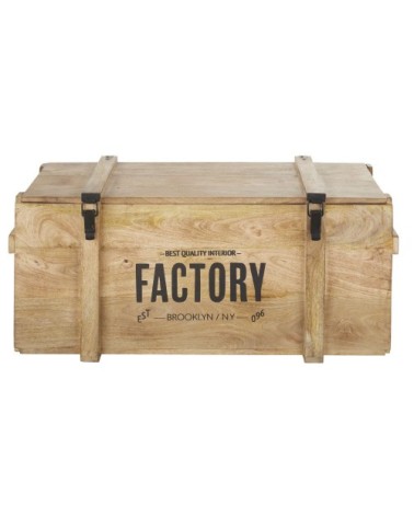 Malle en bois de manguier et métal noir