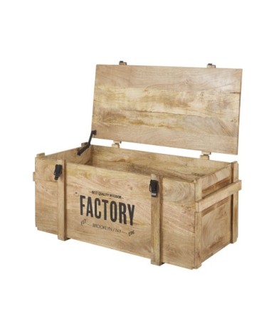 Malle en bois de manguier et métal noir