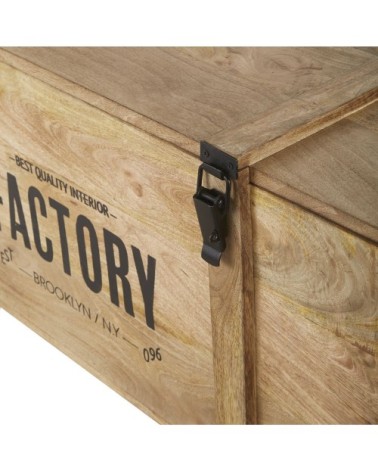 Malle en bois de manguier et métal noir