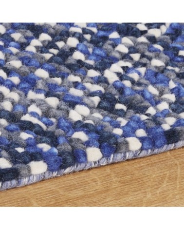 Tapis en laine bleue et écrue 140x200