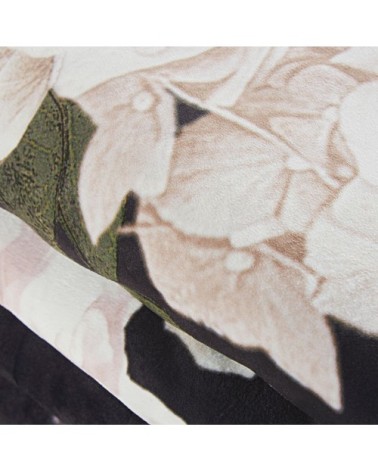 Boutis en velours rose et noir motif imprimé floral et pompons 100x200