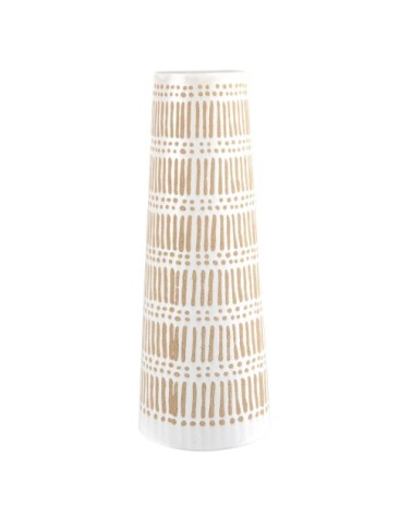 Vase trapèze en grès blanc et beige H31