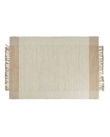 Tapis en jute beige et écru à franges 140x200