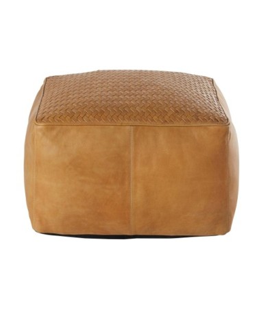 Pouf en cuir de buffle camel tressé