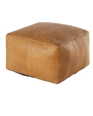 Pouf en cuir de buffle camel tressé