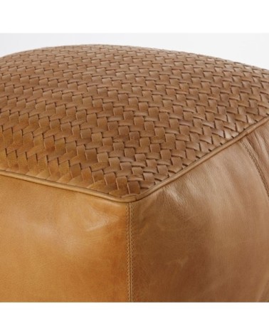 Pouf en cuir de buffle camel tressé