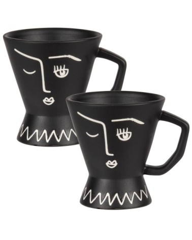 Tasse en porcelaine noir mat imprimé blanc