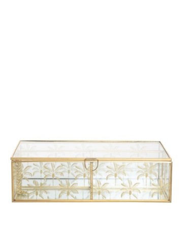 Boîte à bijoux en verre et métal doré imprimé palmiers