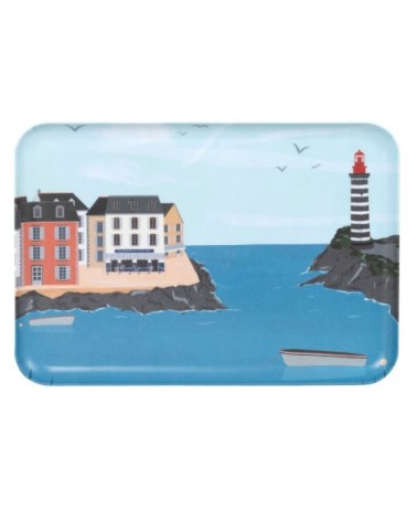 Plateau rectangulaire en mélamine décor port