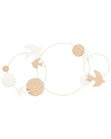 Déco murale oiseaux et cercles marron, gris et blancs 61x29