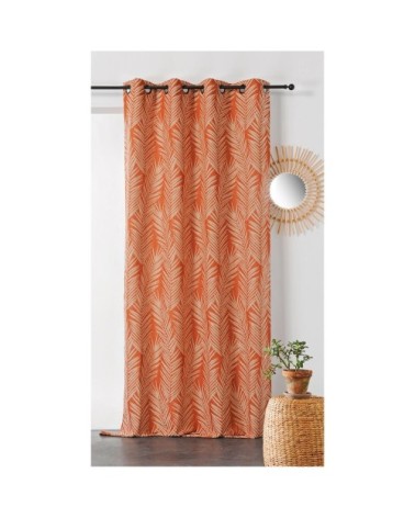 Rideau imprimé feuille de palmier coton orange 240 x 140