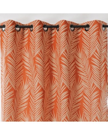 Rideau imprimé feuille de palmier coton orange 240 x 140