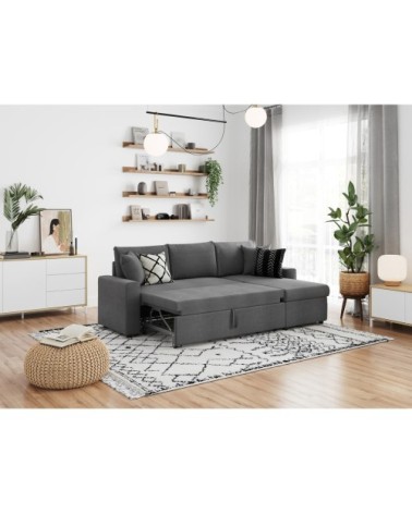 Canapé d'angle convertible coffre marron en tissu - gris foncé