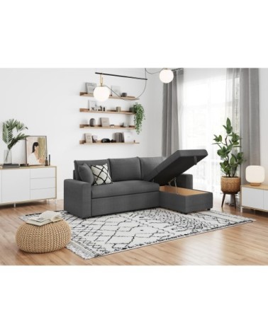Canapé d'angle convertible coffre marron en tissu - gris foncé