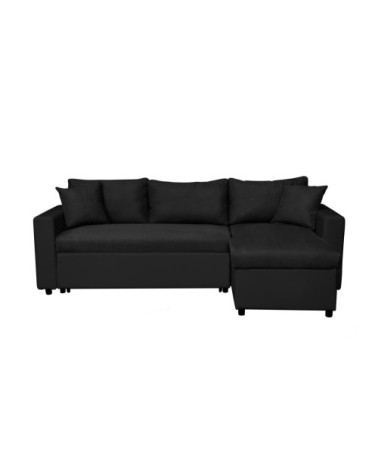 Canapé d'angle convertible coffre marron en simili microfibre - noir