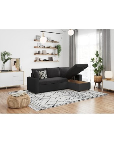 Canapé d'angle convertible coffre marron en simili microfibre - noir
