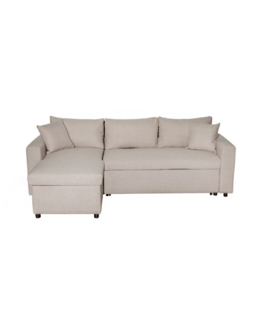 Canapé d'angle convertible coffre marron en tissu - beige