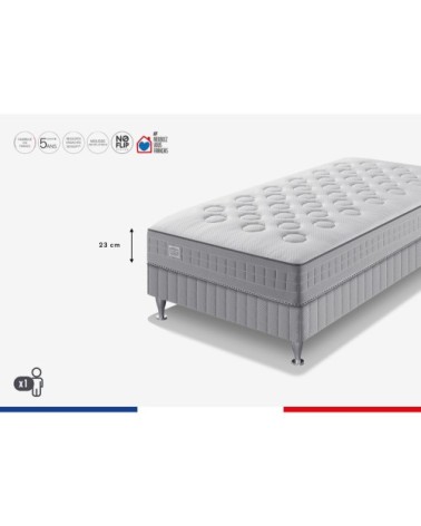 Ensemble 90x190 matelas H23 ressort ensachés, ferme, sommier