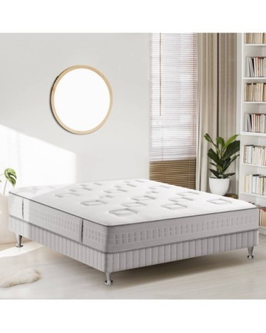 Ensemble 140x190 matelas H24 ressort ensachés, ferme, sommier