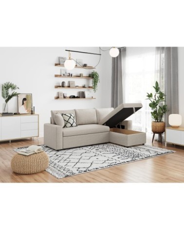 Canapé d'angle convertible coffre marron en tissu - beige
