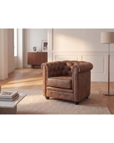 Fauteuil droit microfibre marron