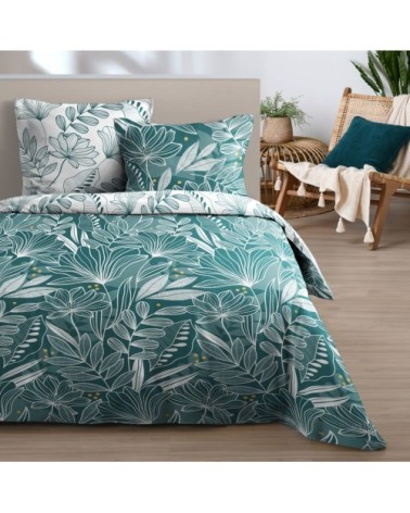 Parure de couette en coton coloris vert 260x240cm 2 taies