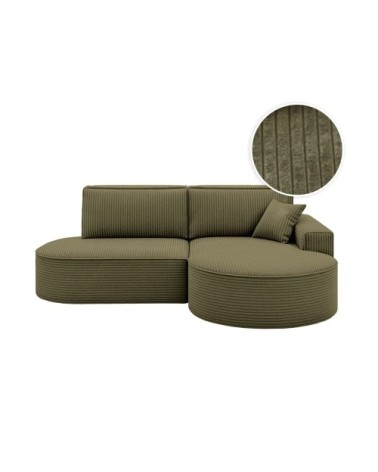 Canapé d'angle droit convertible 4pl marlo en velours côtelé vert kaki